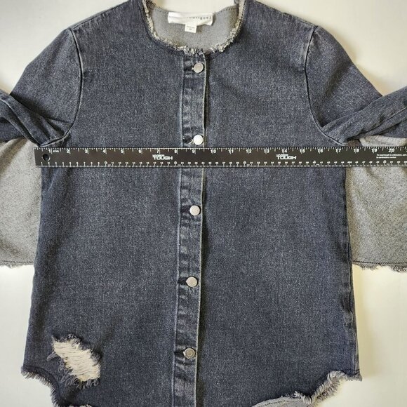 Robert Rodriguez Denim Shirt Jacket‎ Womens XS Black Ruffle Distressed Button Up - Picture 8 of 13
